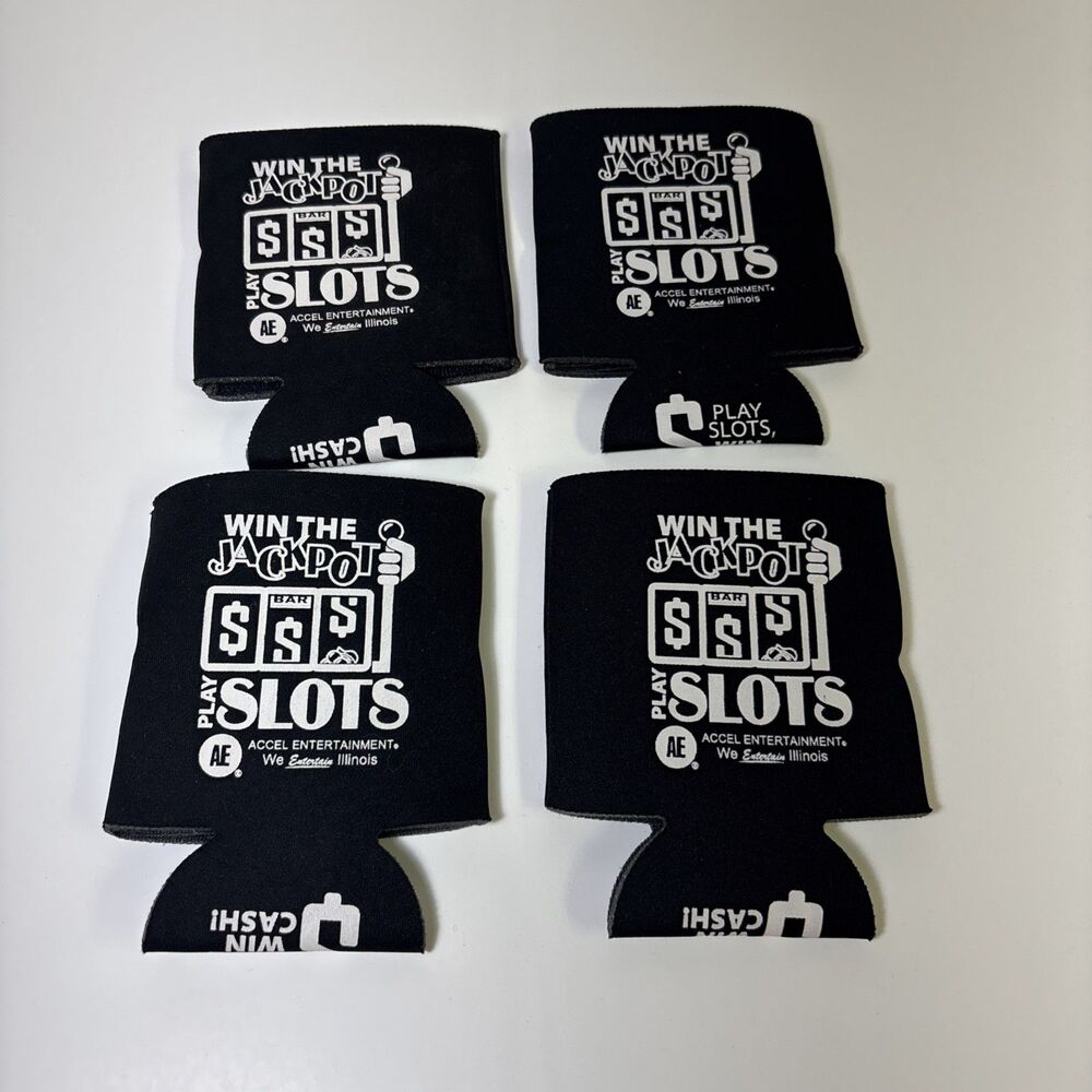 Win The Jackpot Play Slots Black Koozies (set of 4)